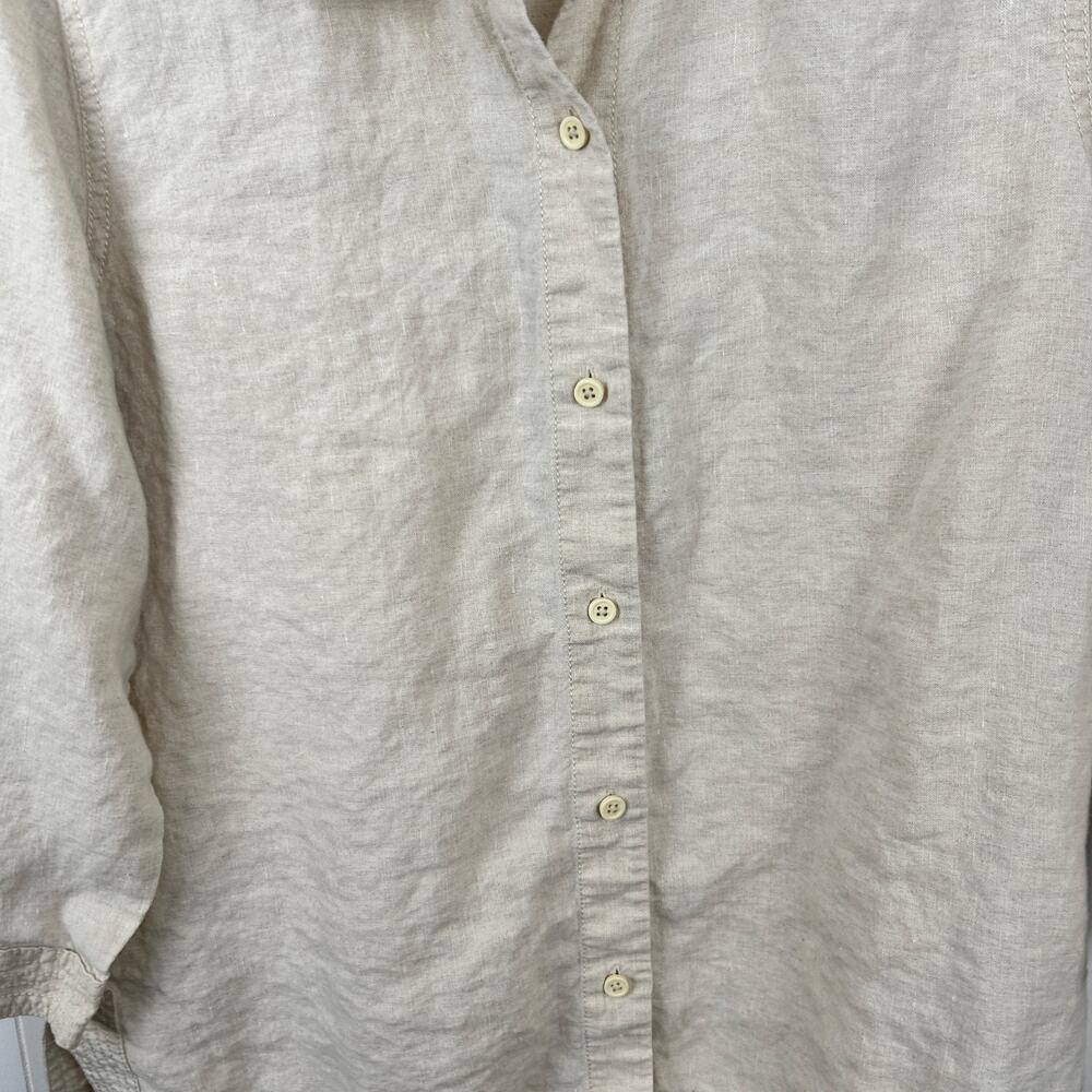 Liz Claiborne Cream 100% Linen Button Front 3/4 Sleeve Top Large - Picture 4 of 8